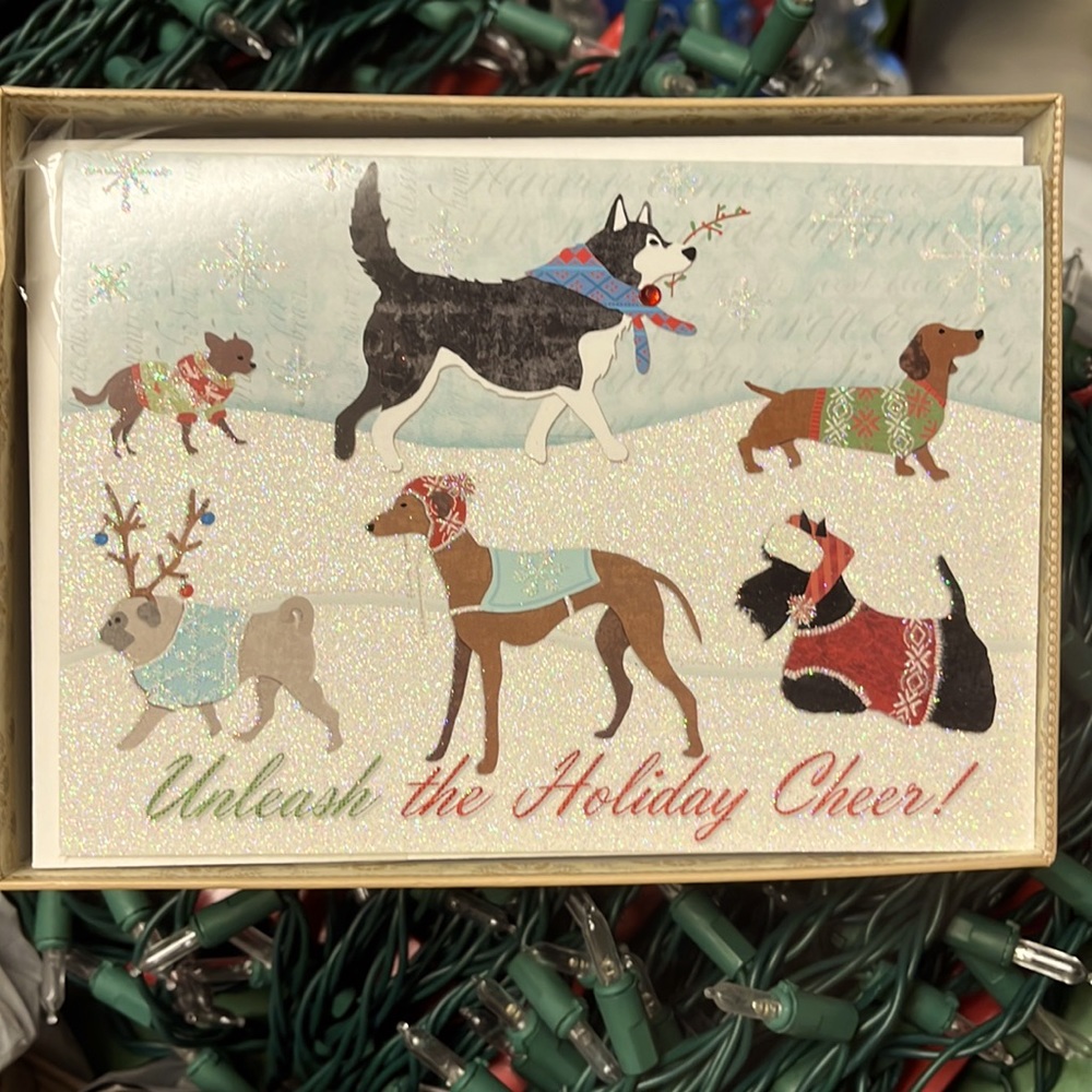 15 Holiday Boxed Cards & Envelopes Embellished Dog Theme